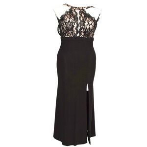 MORGAN & CO-mother of bride black open back, lace top formal maxi dress, size 1